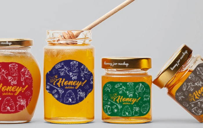 different shaped honey labels