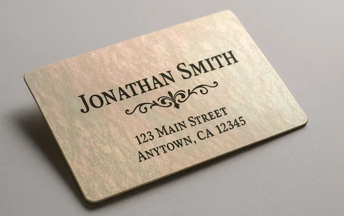 business card with mother-of-pearl shine