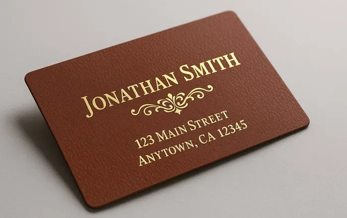 Brown velvet-laminated business card